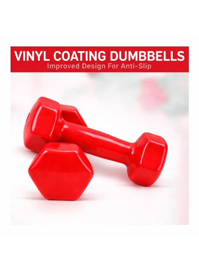 H PRO 1KG Red Dumbbells Set of 2 | Vinyl Coated Hand Weights for Home Workout, Muscle Toning & Fitness Training - Image 3